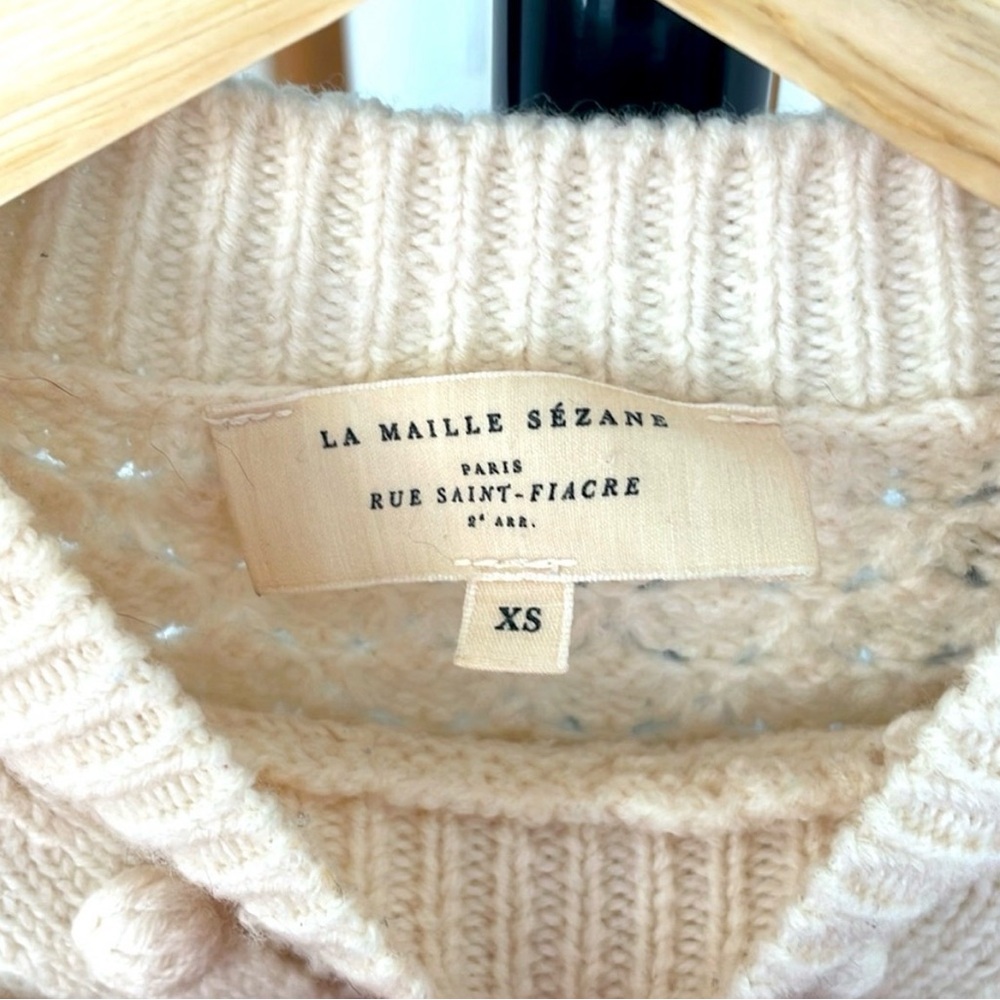 Sezane Ecru Cream Ivory Pom Poms Textured Knit Sweater Crewneck XS Wool - Picture 2 of 10